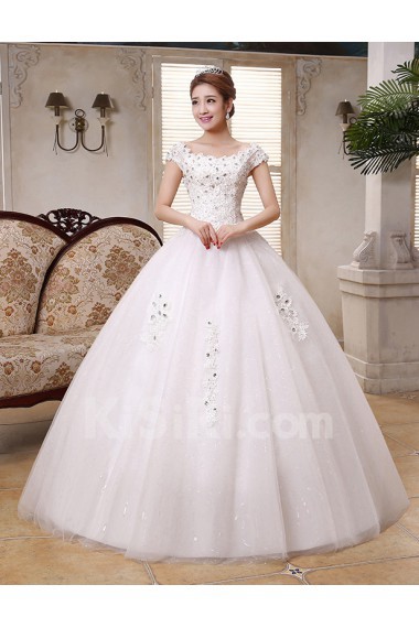 Lace and Tulle Scoop Ball Gown Dress with Beading