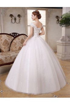 Lace and Tulle Scoop Ball Gown Dress with Beading