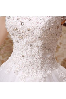 Lace and Tulle Scoop Ball Gown Dress with Beading