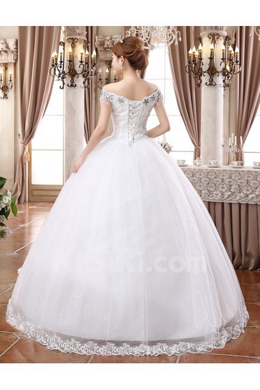 Lace and Tulle Off-the-Shoulder Ball Gown Dress with Beading