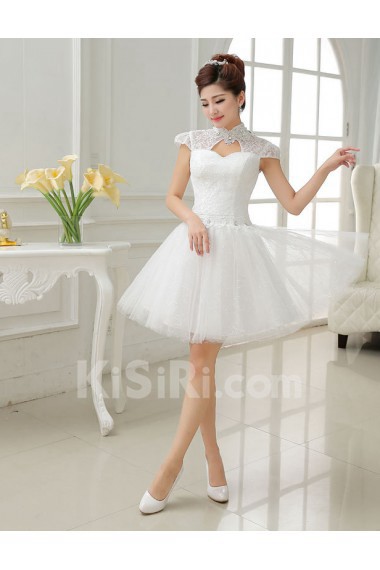 Tulle and Lace High-Neck Sheath Dress with Beading