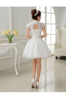 Tulle and Lace High-Neck Sheath Dress with Beading