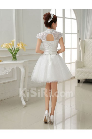 Tulle and Lace High-Neck Sheath Dress with Beading