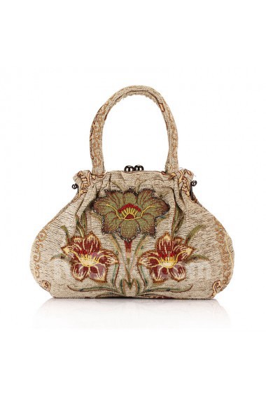 Linen Embroidery Flower OL Handbag/Clutche