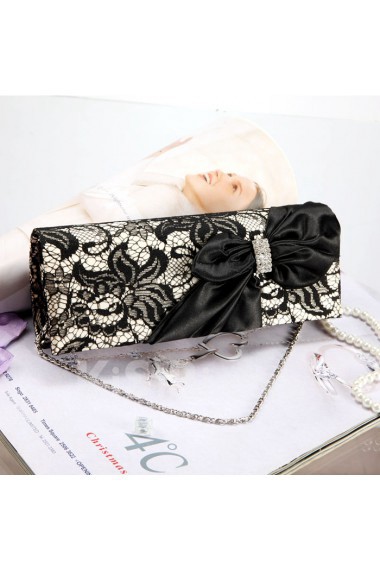 Satin and Lace Handbag with Bowknot and Rhinestone