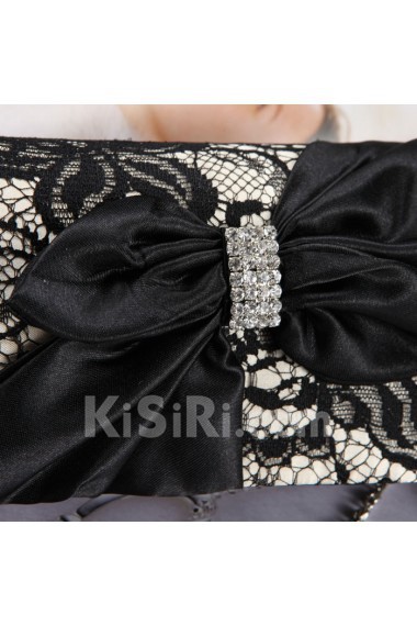 Satin and Lace Handbag with Bowknot and Rhinestone