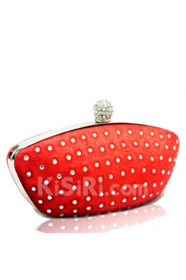 Velvet Red Boat Handbag with Rhinestone