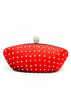 Velvet Red Boat Handbag with Rhinestone