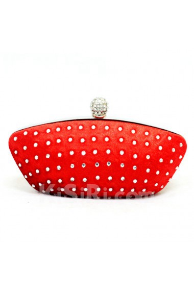 Velvet Red Boat Handbag with Rhinestone