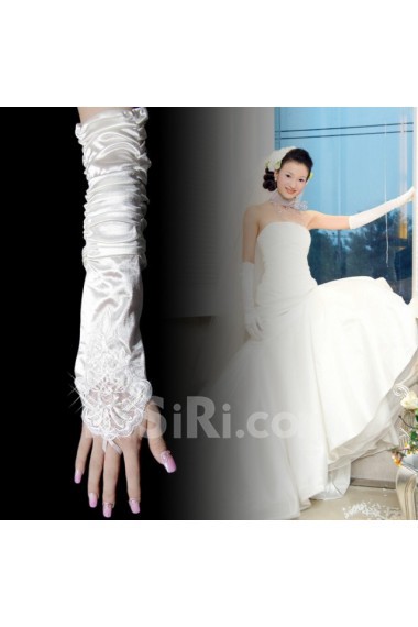 Satin Fingerless Elbow Length Wedding Gloves With Lace