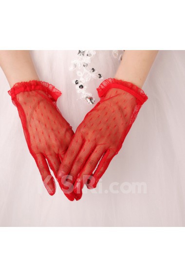 Tulle Fingertips Wrist Length Wedding Gloves