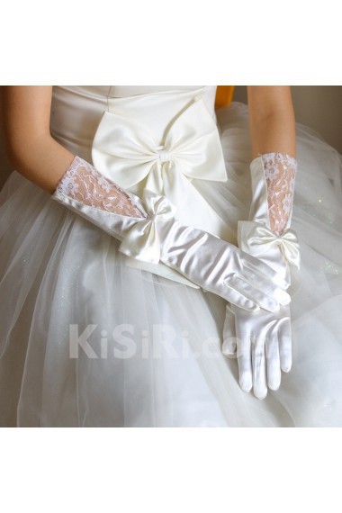 Satin Fingertips Elbow Length Wedding Gloves With Lace