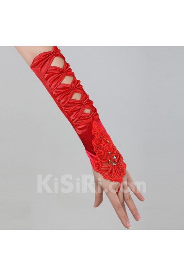 Satin Fingerless Elbow Length Wedding Gloves With Lace