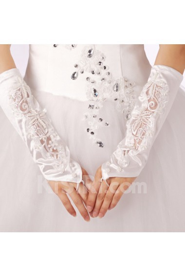 Satin Fingerless Elbow Length Wedding Gloves With Lace