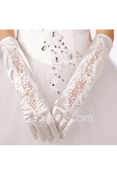 Satin Fingertips Elbow Length Wedding Gloves With Lace