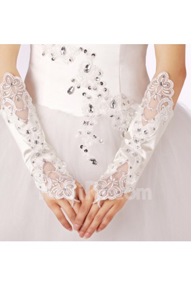 Satin Fingerless Elbow Length Wedding Gloves With Lace