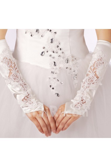 Satin Fingerless Elbow Length Wedding Gloves With Lace