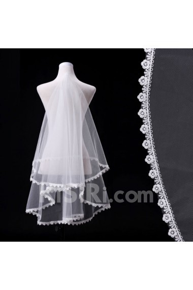 Fingertip Wedding Veil With Lace