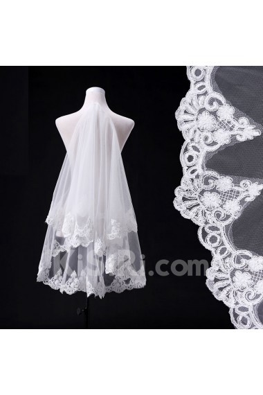 Fingertip Wedding Veil With Lace