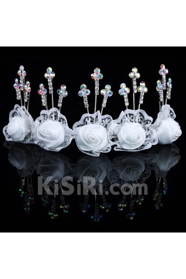 Alloy with Rhinestones and Lace Flowers Wedding Bridal Headpiece