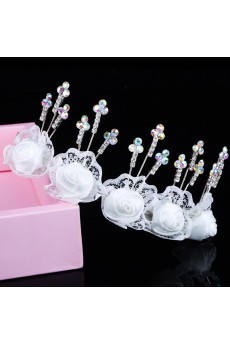 Alloy with Rhinestones and Lace Flowers Wedding Bridal Headpiece