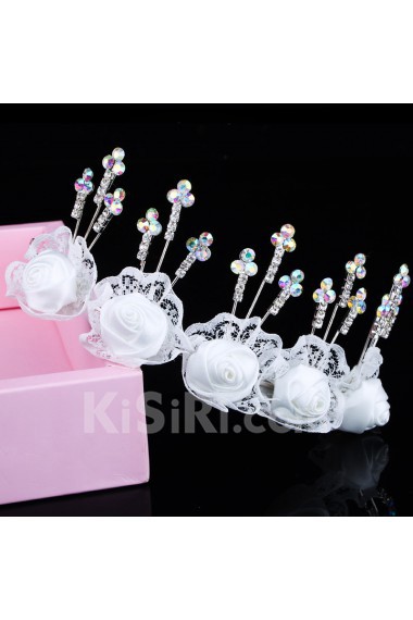 Alloy with Rhinestones and Lace Flowers Wedding Bridal Headpiece