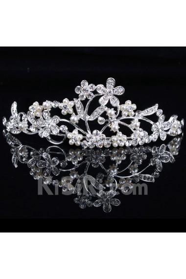 Alloy Flower with Pearl and Rhinestone Wedding Tiara