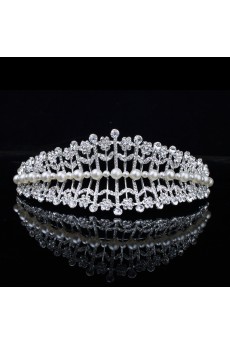 Alloy with Pearls and Rhinestones Flowers Wedding Tiara