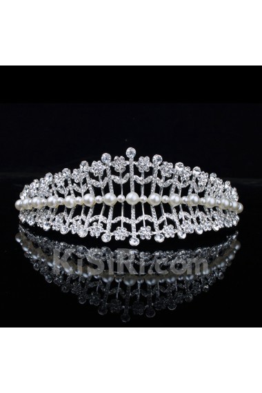 Alloy with Pearls and Rhinestones Flowers Wedding Tiara