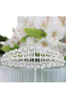 Alloy with Pearls and Rhinestones Flowers Wedding Tiara