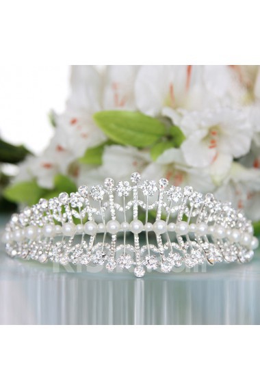 Alloy with Pearls and Rhinestones Flowers Wedding Tiara