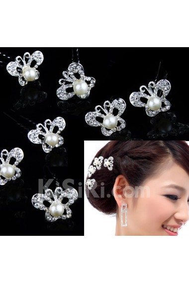 Butterfly Alloy with Rhinestone and Pearl Wedding Headpiece