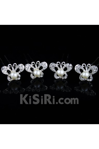 Butterfly Alloy with Rhinestone and Pearl Wedding Headpiece