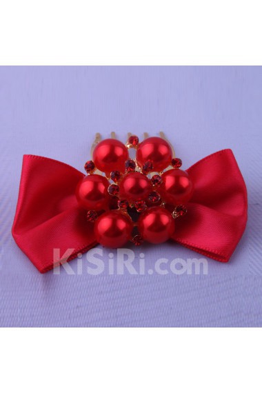 Red Bowknot and Alloy with Rhinestone Wedding Headpiece