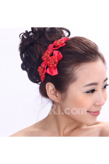 Red Bowknot and Alloy with Rhinestone Wedding Headpiece