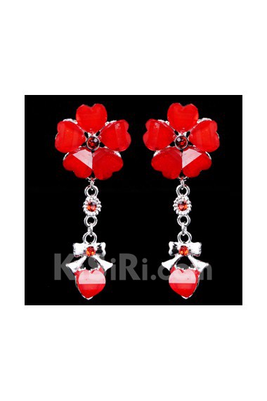 Beauitful Alloy with Red Glaze Wedding Bridal Earrings 