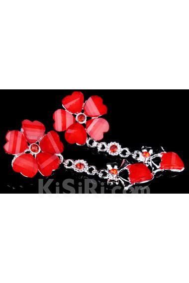 Beauitful Alloy with Red Glaze Wedding Bridal Earrings 