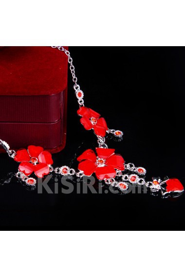 Red Zircons and Rhinestones with Alloy Wedding Jewelry Set, Including Earrings and Necklace