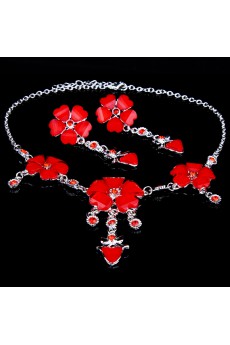 Red Zircons and Rhinestones with Alloy Wedding Jewelry Set, Including Earrings and Necklace