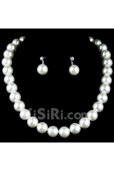 Gorgeous Wedding Jewelry Set,Including Pearls Necklace with Pearls and Rhinestones Earrings