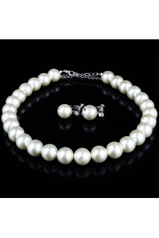 Gorgeous Wedding Jewelry Set,Including Pearls Necklace with Pearls and Rhinestones Earrings