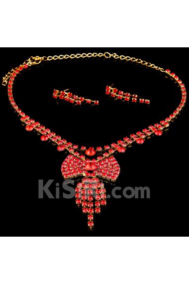 Plated Alloy Rhinestones Wedding Jewelry Set with Earrings and Necklace