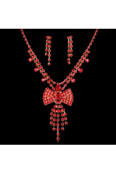 Plated Alloy Rhinestones Wedding Jewelry Set with Earrings and Necklace