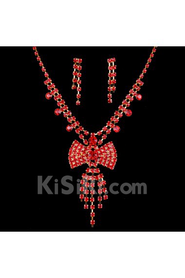 Plated Alloy Rhinestones Wedding Jewelry Set with Earrings and Necklace