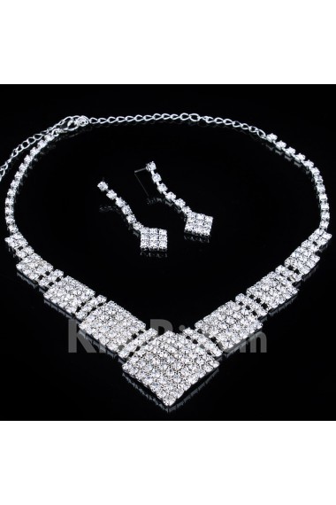 Gorgeous Square Alloy with Rhinestones Wedding Jewelry Set, Including Earrings and Necklace