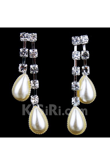 Fashion Rhinestones Wedding Jewelry Set with Pearls Necklace and Earrings 