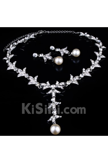 Fashion Wedding Jewelry Set - Rhinestones and Pearls Necklace,Earrings 