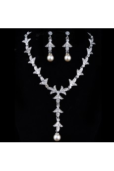 Fashion Wedding Jewelry Set - Rhinestones and Pearls Necklace,Earrings 