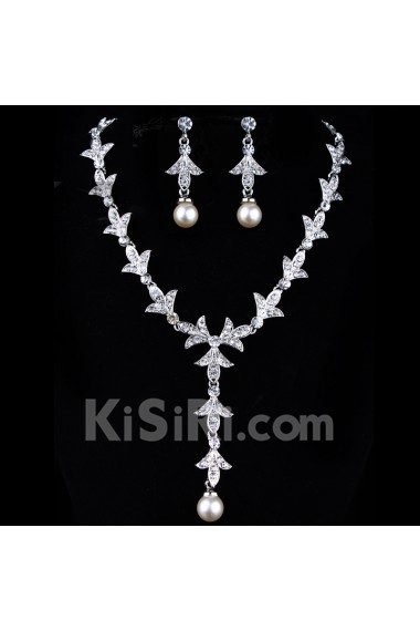 Fashion Wedding Jewelry Set - Rhinestones and Pearls Necklace,Earrings 