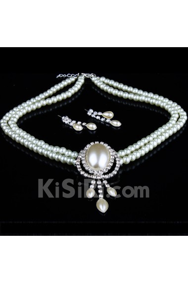 Shining Pearls and Rhinestones Wedding Jewelry Set, Including Earrings and Necklace